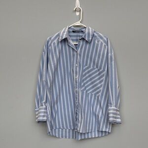 Zara Vertical Striped Button-Down Shirt in Light Blue